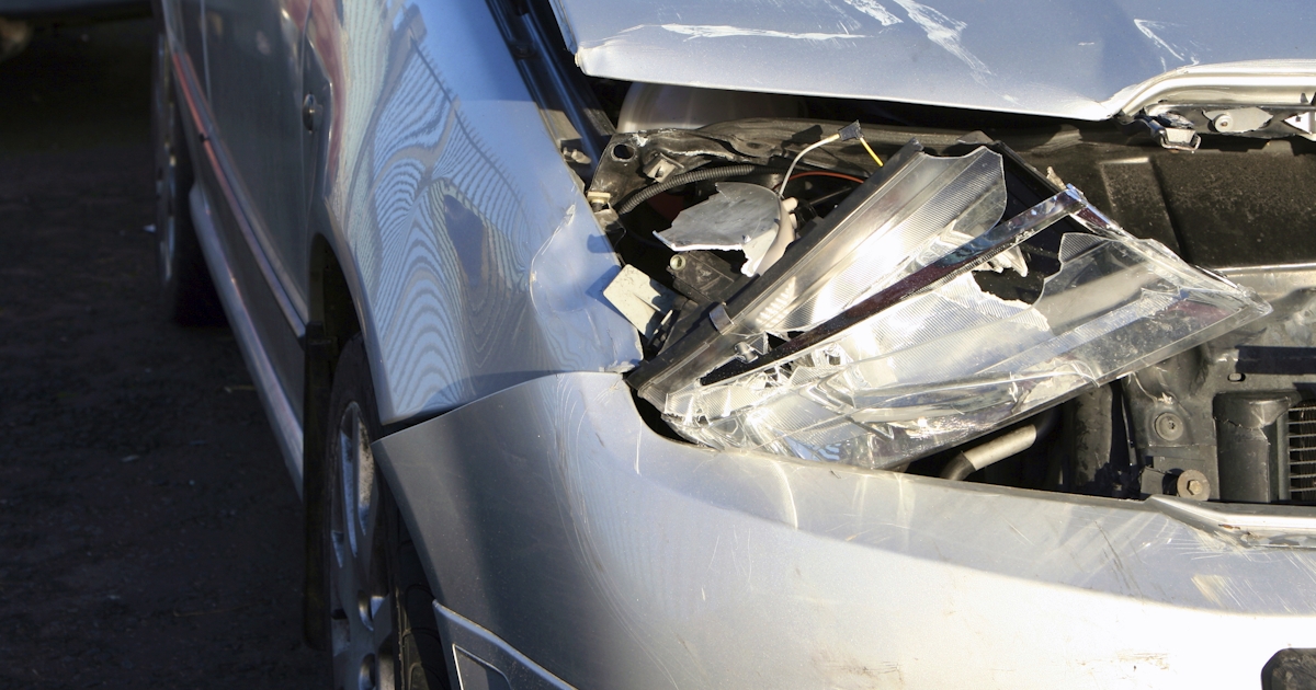 damaged headlight of a car