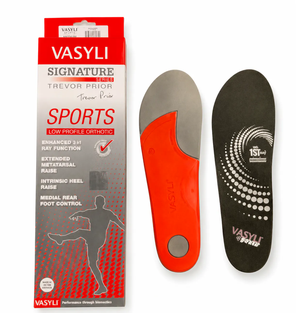 Vasyli Signature Series Trevor Prior Sports low profile orthotic with packaging