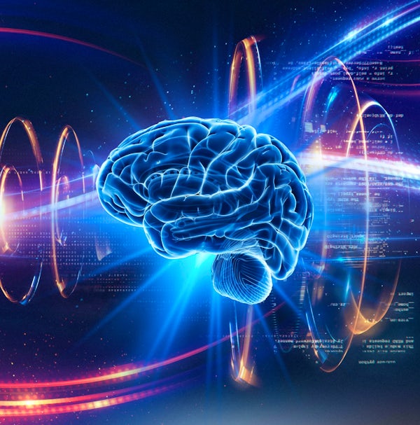 illustration of brain with abstract swirling background