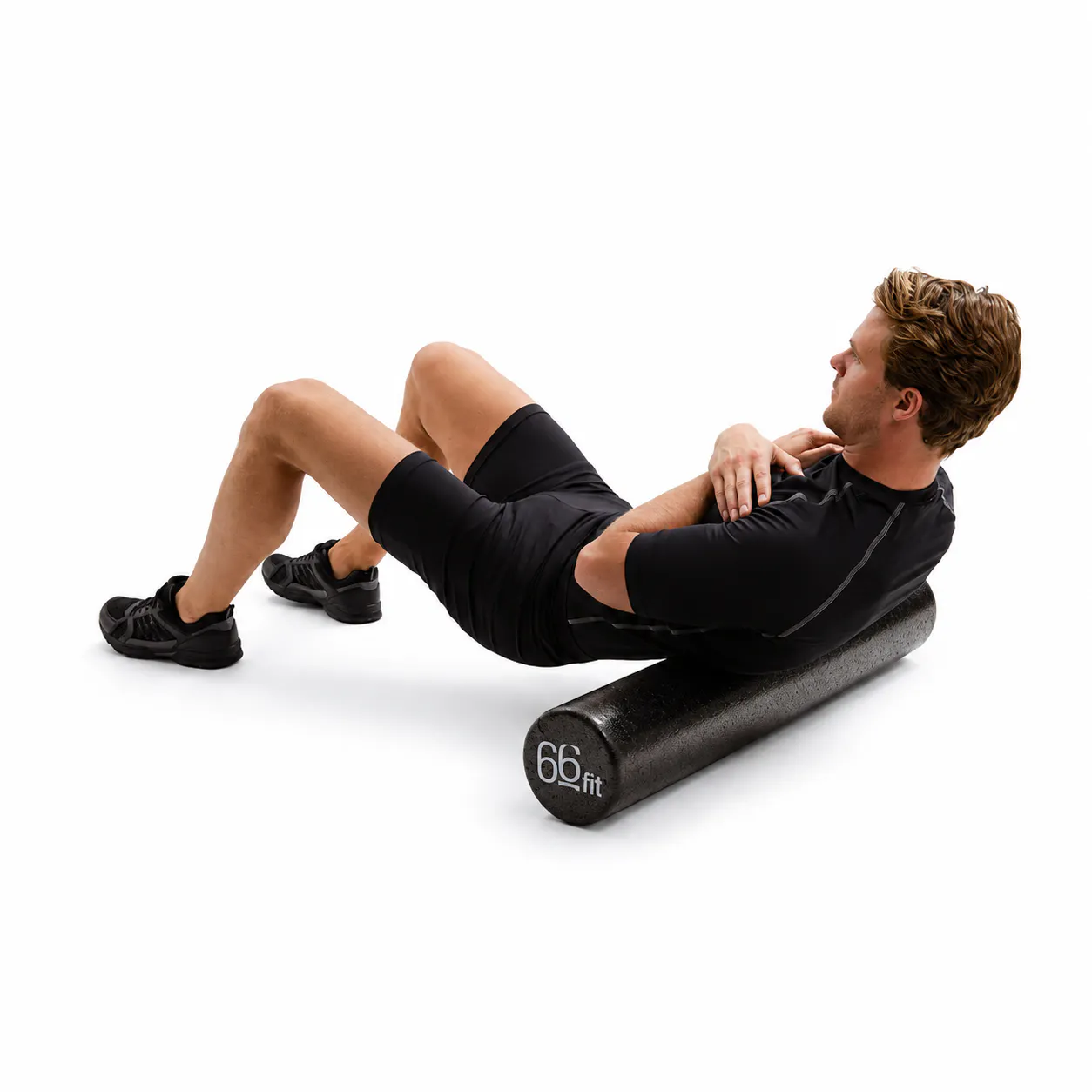 Person using a 66fit foam roller under the upper back