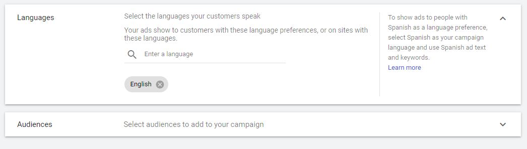 Adwords Languages and Audiences