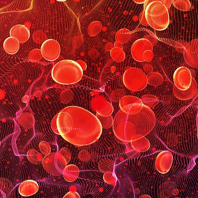 Red blood cells in travel an artery