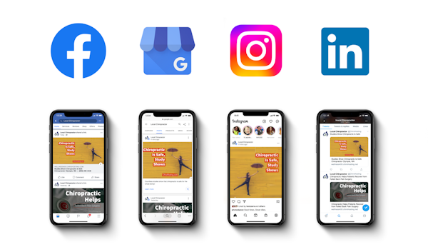 Automated Chiropractic Social Media updates your Facebook, Instagram, Google Business Profile and LinkedIn pages with daily posts.