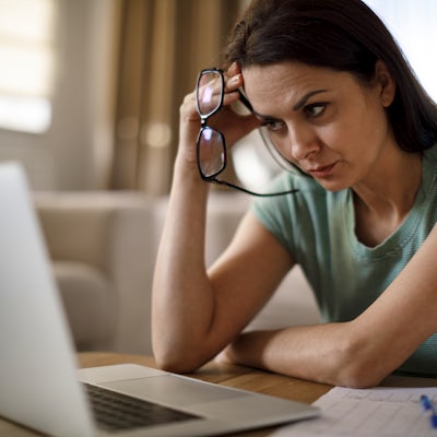 Woman struggling with new technology