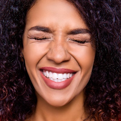 Closeup cropped portrait of funny comic woman with
