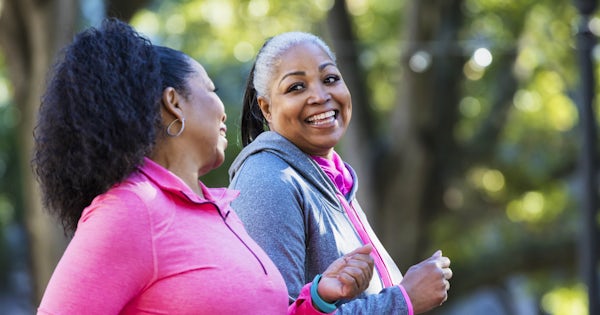 Mature African-American women in city, exercising