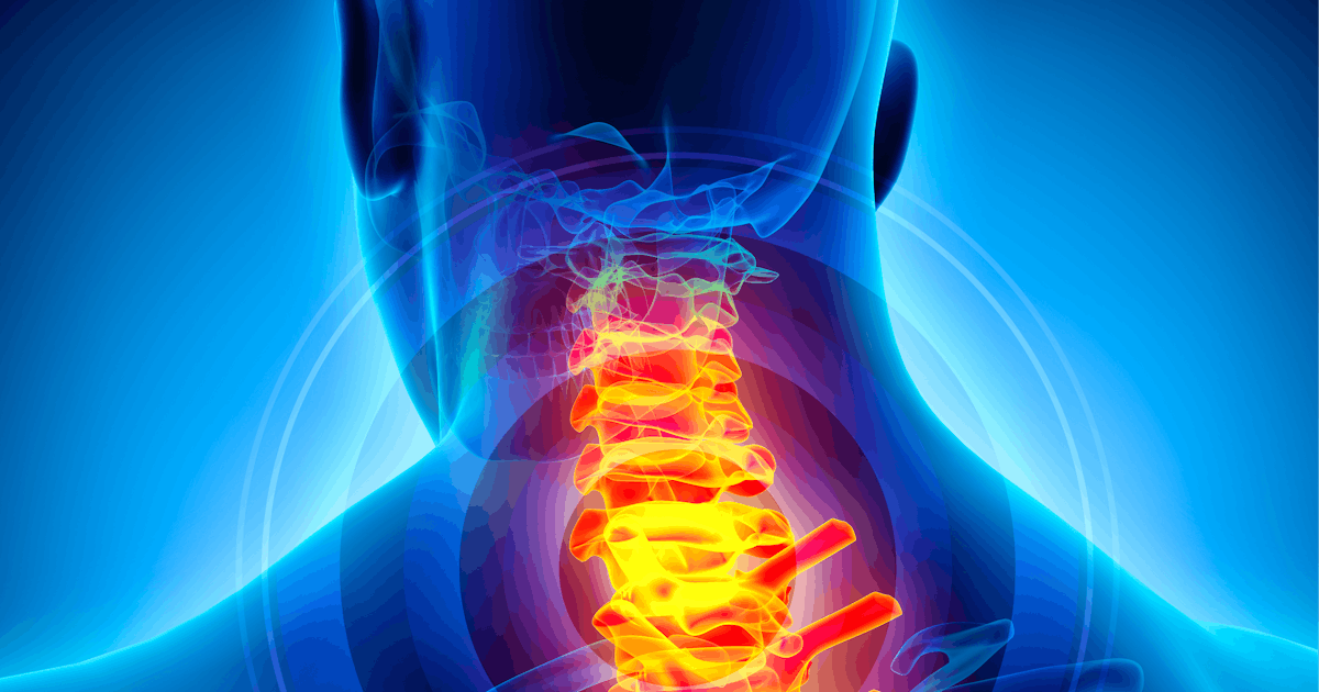 blue skeletal vector from behind spine glowing red