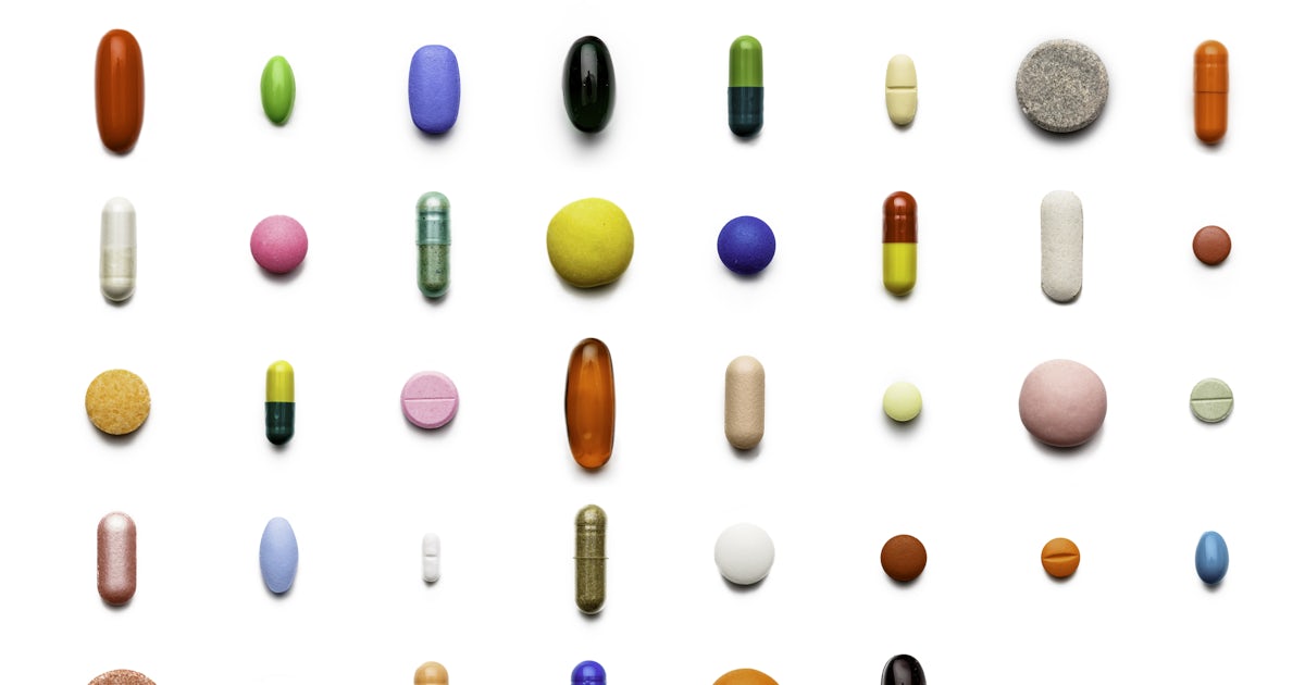 Array of large group of assorted capsules and pill