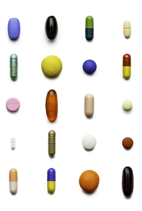 Array of large group of assorted capsules and pill