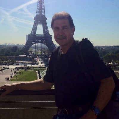 Dr. Edward Chudzikiewicz in Paris, in front of the Eiffel Tower
