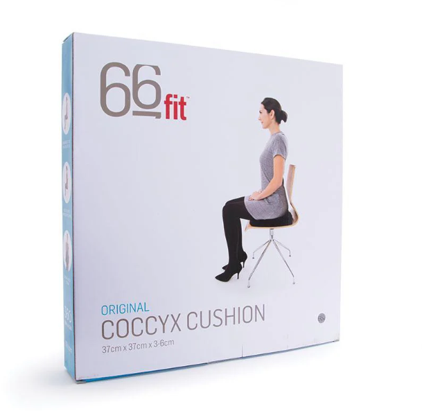 66fit Original Coccyx Cushion retail box showing seated posture