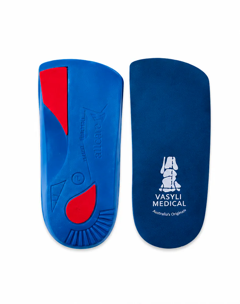 Vasyli Medical Custom 3/4 Orthotic Blue product top and underside