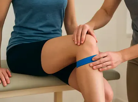 Patellar taping being applied during treatment for patellofemoral pain syndrome