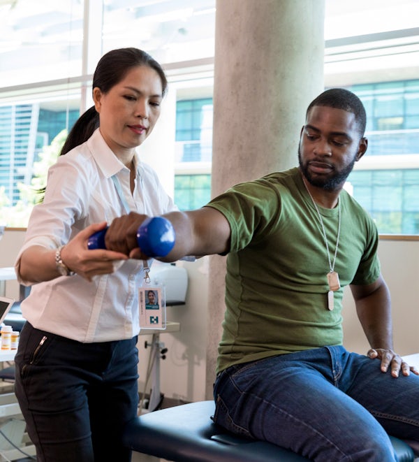 Injured soldier in physical therapy