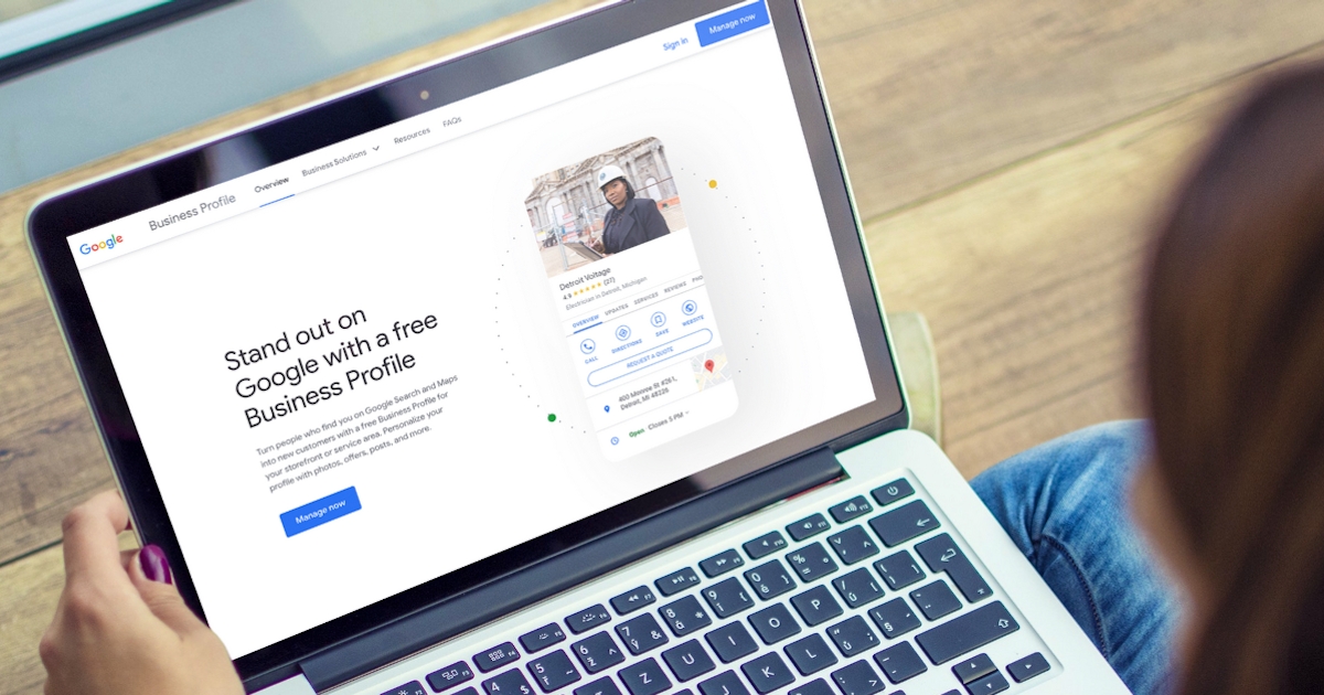 Studio owner prepares to update her Google Business Profile listing on a laptop