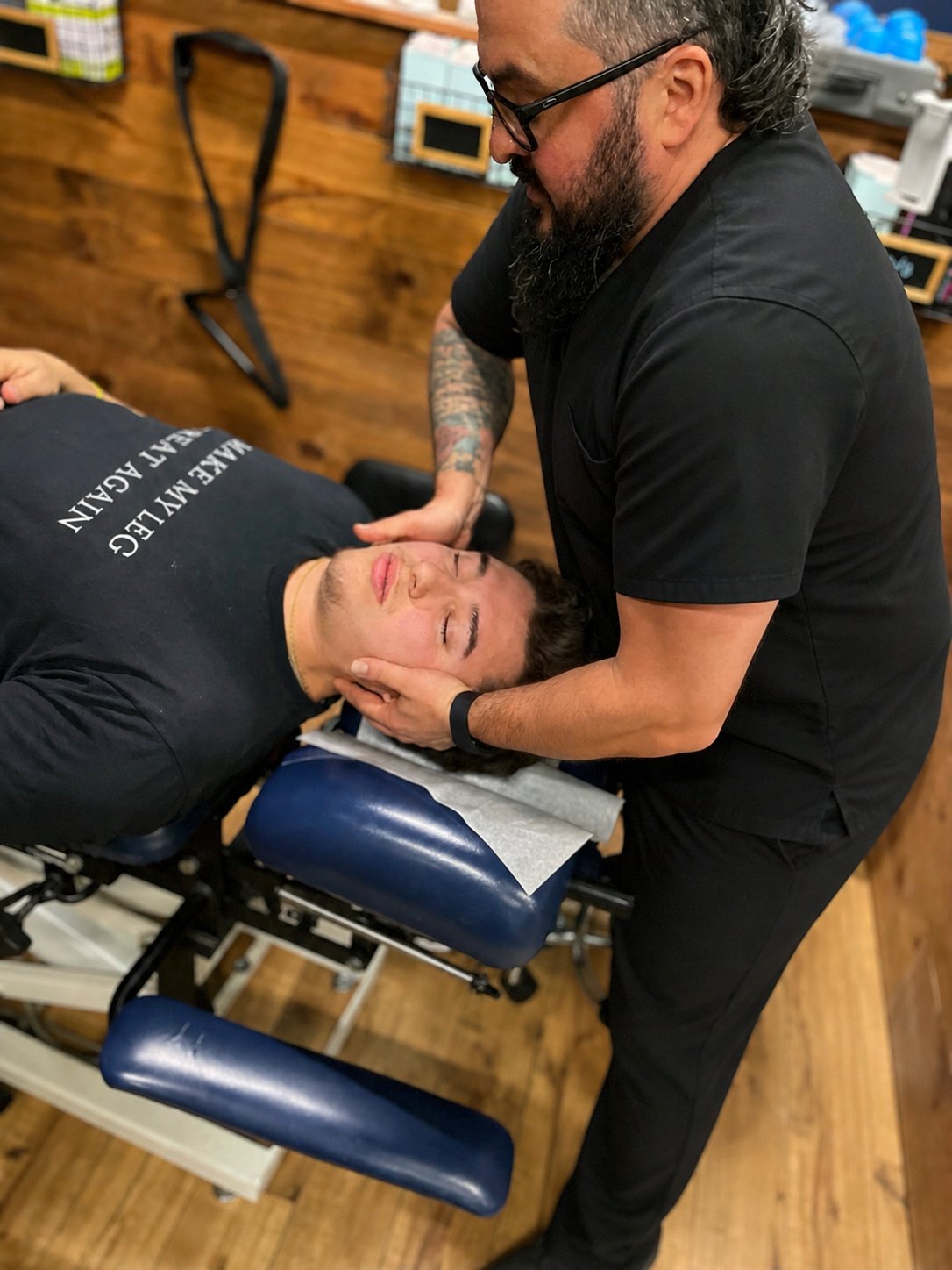 Hands-on chiropractic treatment being provided to a patient at Boundless in Bottineau