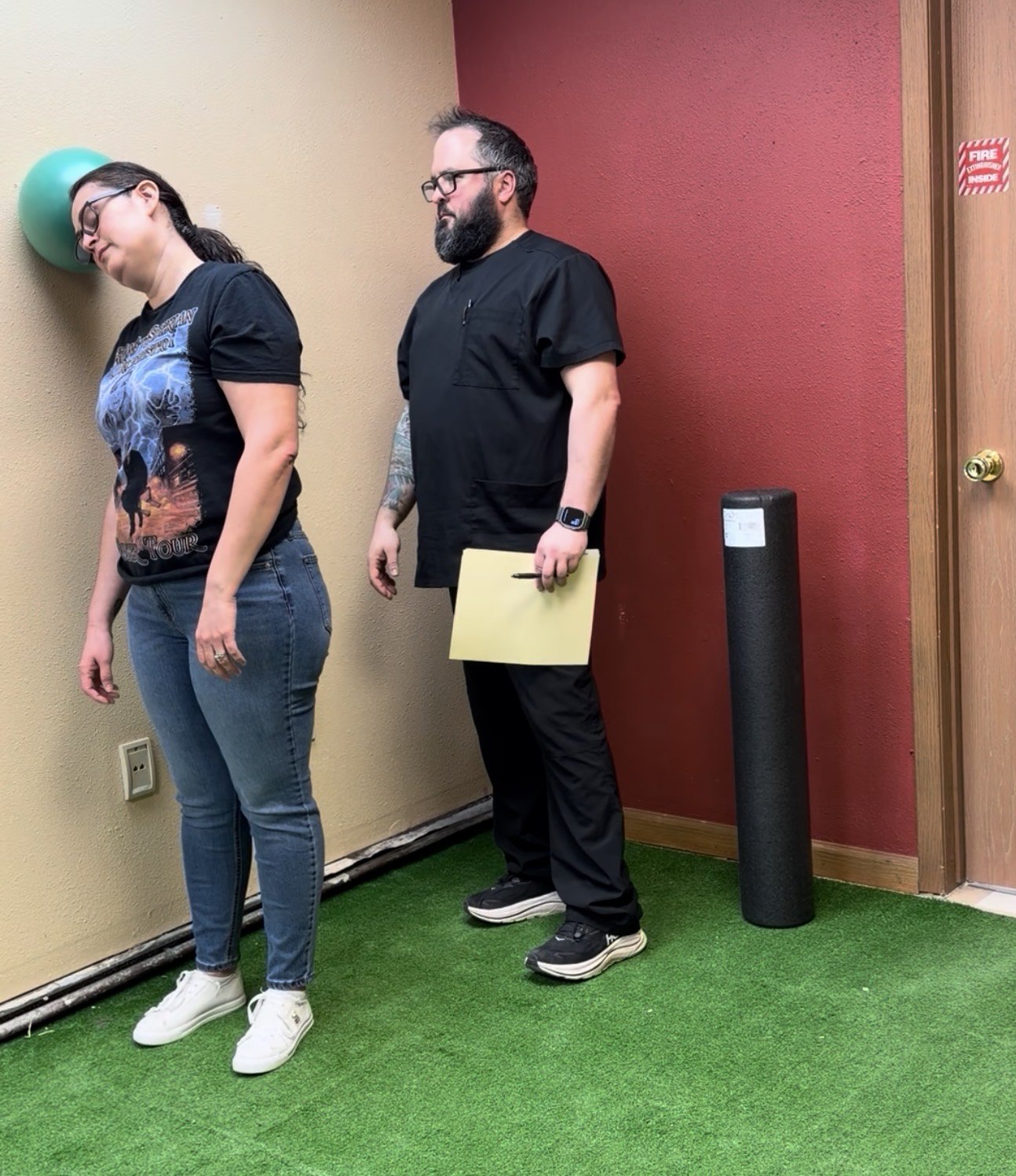 Patient completing a movement assessment with a clinician in the Boundless rehabilitation area