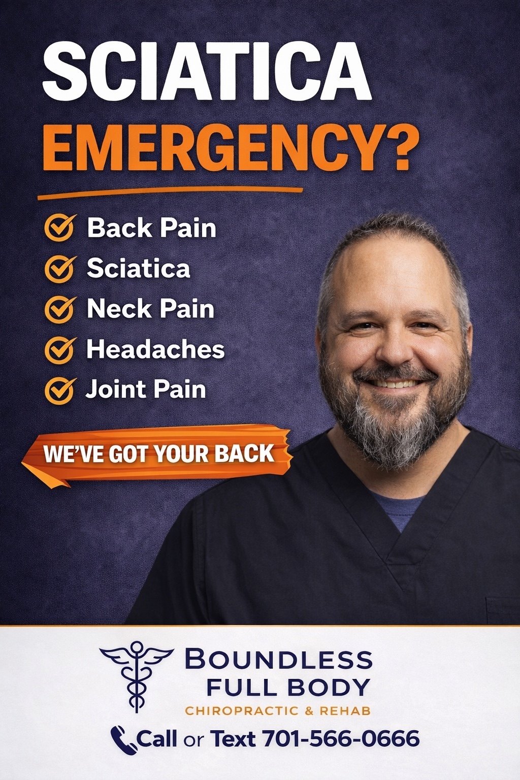 Boundless Full Body promotional graphic about back pain, sciatica, neck pain, headaches and joint pain