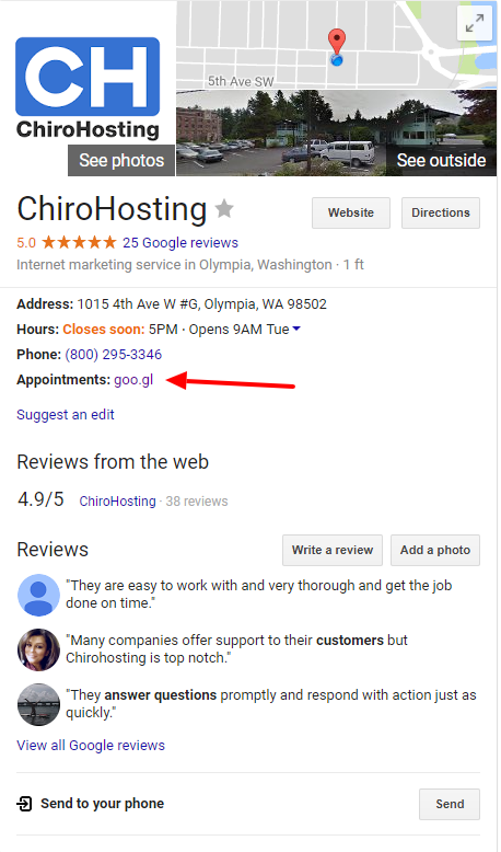 chirohosting olympia wa _Google My Business_Appointments