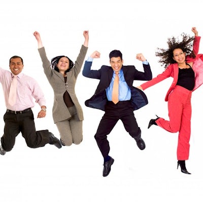 people jumping in air happy
