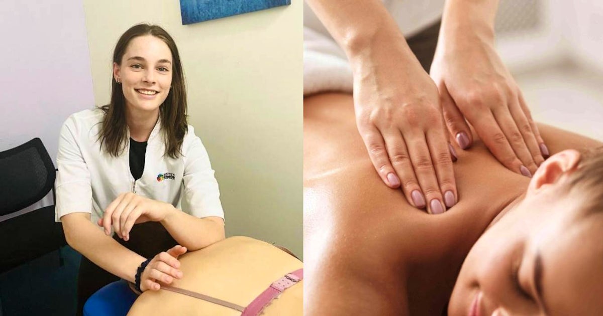 Natalie smiles while performing massage therapy at Lakeside Chiropractic