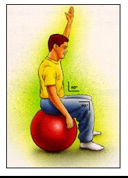 Sitting on ball with hips and knees bent 90 degrees